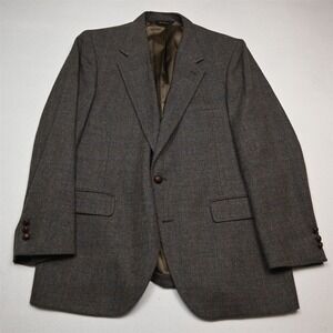 Vtg USA Made 42R Brown Windowpane Wool Tweed Mens Blazer Suit Jacket Sport Coat